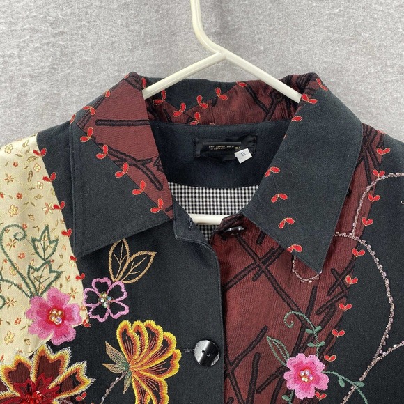 Bala Bala 100% SILK Blazer Jacket Womens 1X Art To Wear Embroidered Floral - Picture 8 of 15